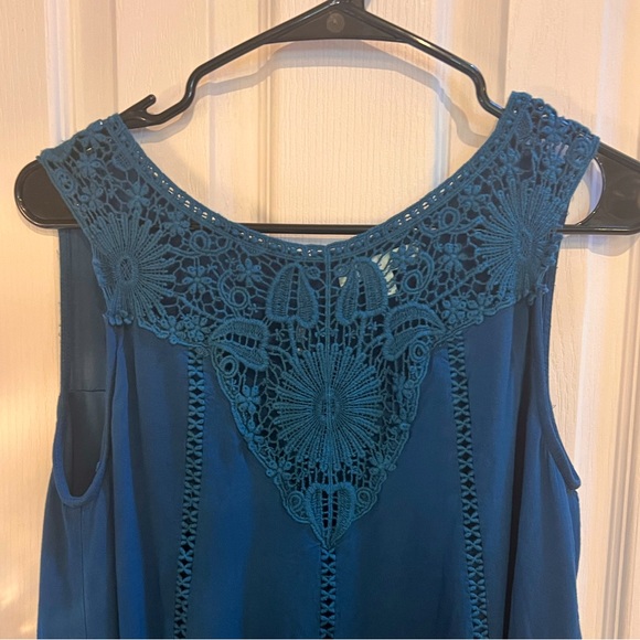 Free People: Blue Lace Swing Dress Mod Boho Crochet: Size M - Picture 2 of 3